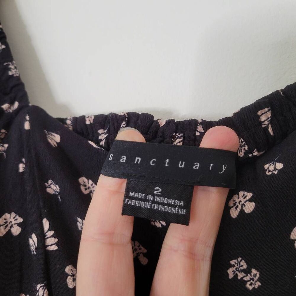 Sanctuary Smocked Floral Midi Dress Black Cream Size 2 - Picture 4 of 9